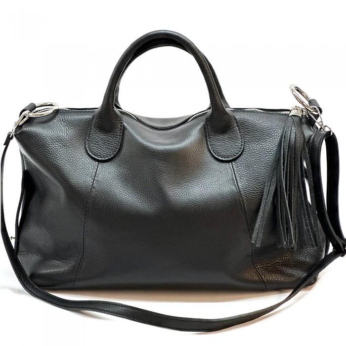 The Italian Way of Travel. Pebbled, Natural Grain Leather Satchel in Black or Taupe.