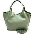 Sea green full-grain leather Tote with Adjustable Shoulder Straps, Handmade in Italy. Gift With Purchase. Surprise!