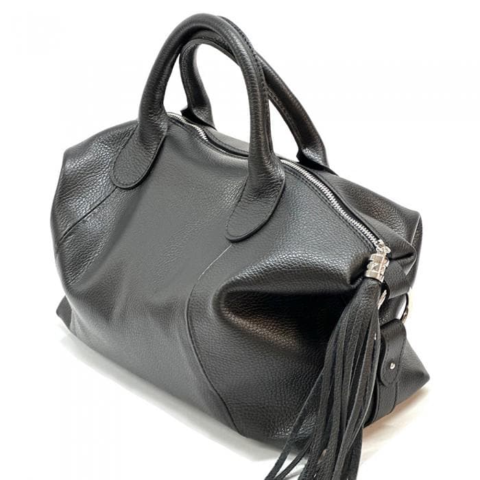 The Italian Way of Travel. Pebbled, Natural Grain Leather Satchel in Black or Taupe.