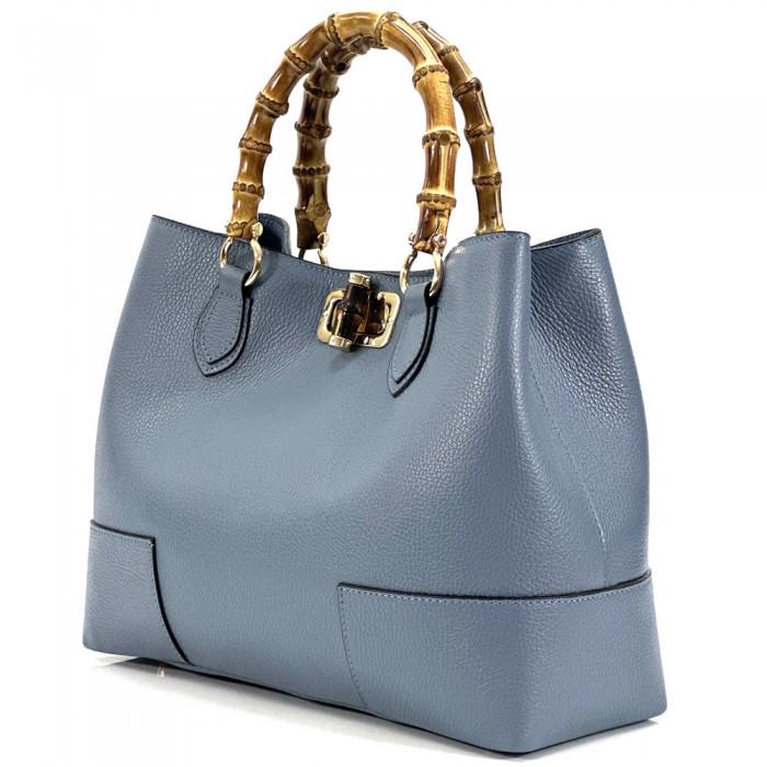 Bamboo Handle, Pebbled Leather Tote Bag (Large) Colors of Spring 2025