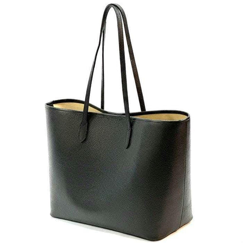 Classic Full-Grain Premium Black Leather Tote Bag, minimalist aesthetic. Essential