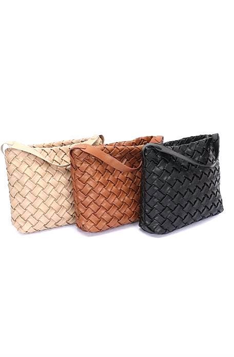 Indispensable Woven Black Faux Leather Tote with Pochett