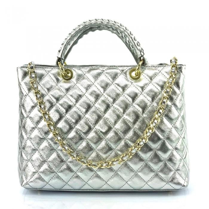 Quilted, Diamond Shape, Leather Tote, Made in Italy, Free Shipping to the US