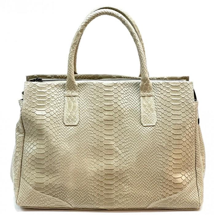 Black Python Printed Luxurious Leather Tote Bag, Unique and Bold Design, Handmade in Italy