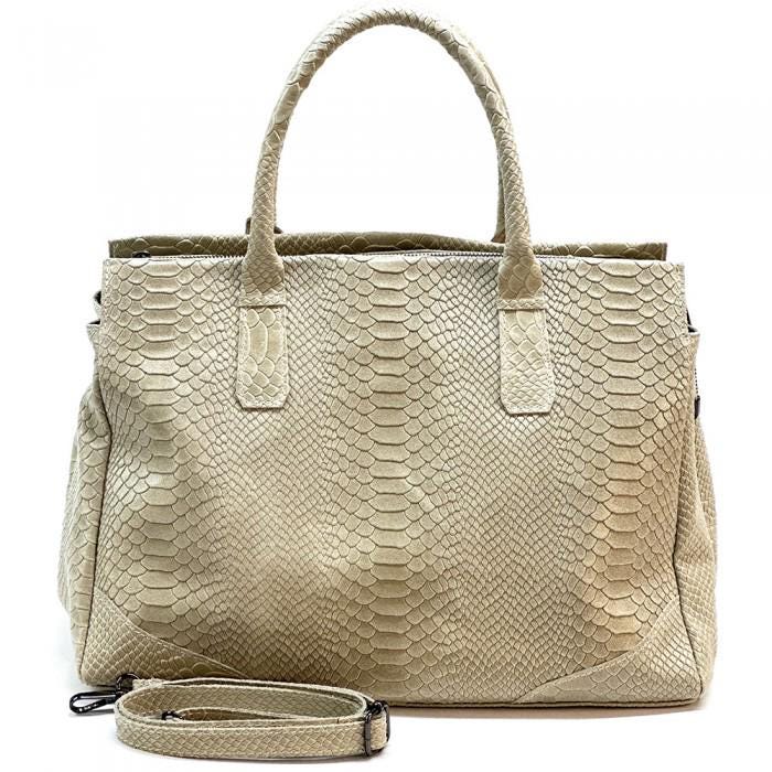 Black Python Printed Luxurious Leather Tote Bag, Unique and Bold Design, Handmade in Italy