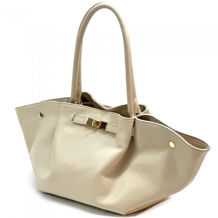 Expandable Leather Tote Bag, Slouchy or buttoned Up! Handmade in Italy