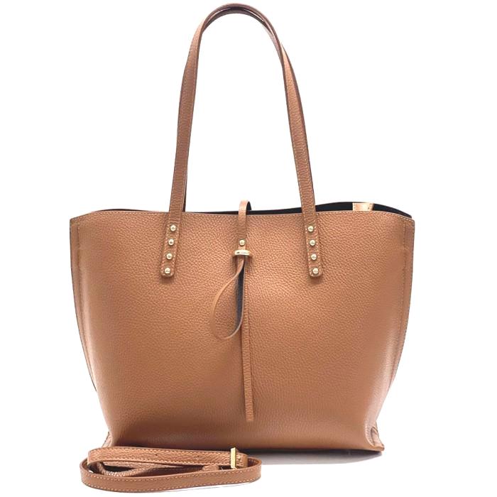 Handmade Italian White Leather Tote Bag with Rivets