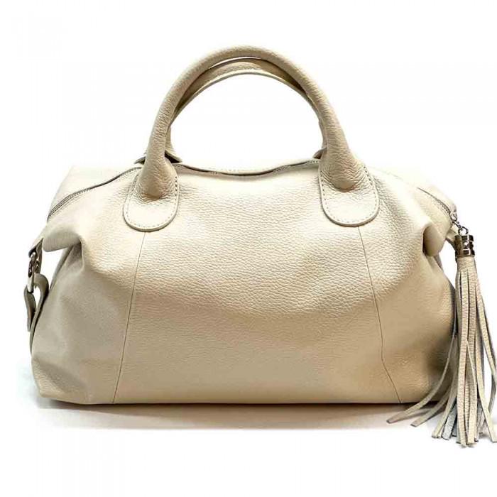 The Italian Way of Travel. Pebbled, Natural Grain Leather Satchel in Black or Taupe.