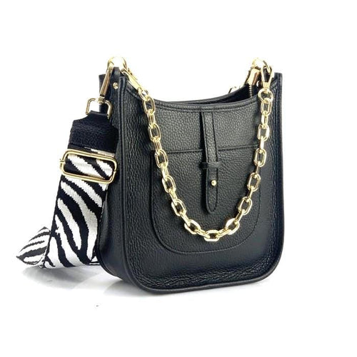 Classic Shoulder Bag with Chain and Adjustable Cloth Strap, Made in Italy, Free Shipping