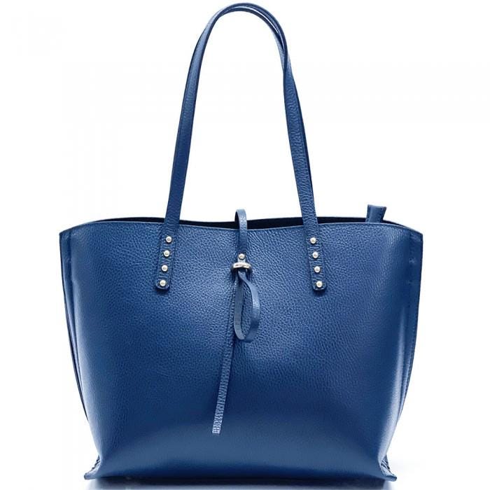 Handmade Italian White Leather Tote Bag with Rivets