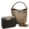 Full Grain Leather Bucket Tote in Taupe with Pochette, Handmade in Italy, Free Shipping to USA.