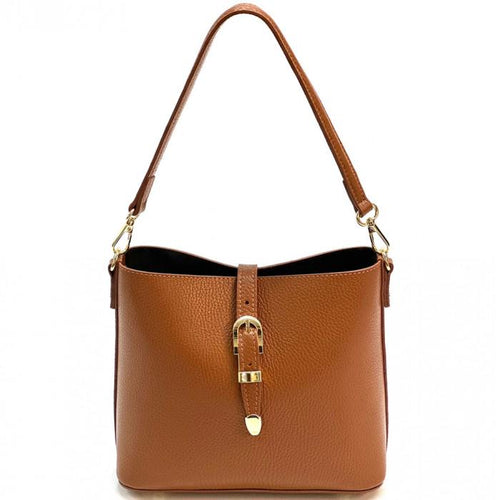 Camel Tan, Pebbled Lather Bucket Bag (M) Handmade in Italy Free Shipping