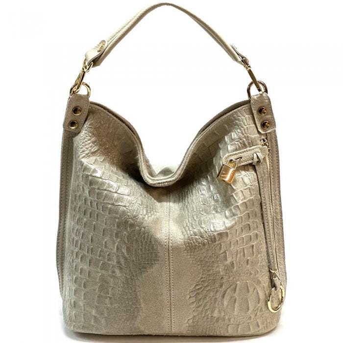 Red Python- Embossed Suede and lLeather Hobo Bag, Handmade in Italy, Free Shipping