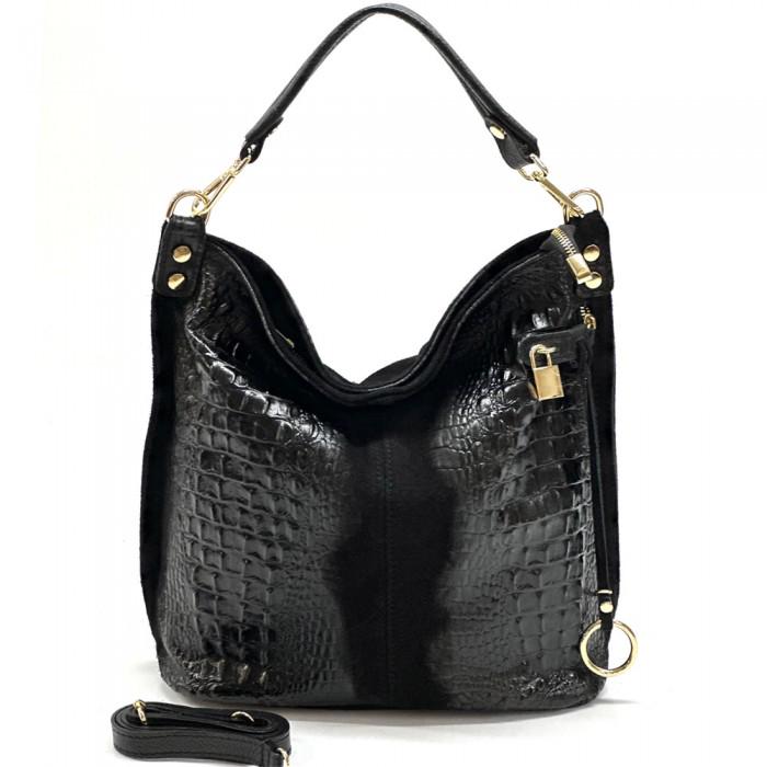 Red Python- Embossed Suede and lLeather Hobo Bag, Handmade in Italy, Free Shipping