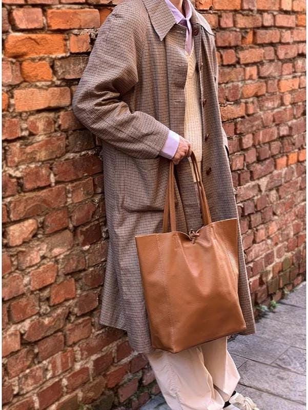 Essential Leather Tote in Hot Pink, Tan or Creme. Handmade in Italy, Free Shipping to the US