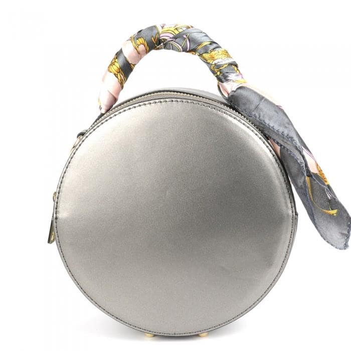 Round Mini Bag with Scarf, Saffiano Leather, Hand Made in Italy