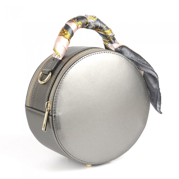 Round Mini Bag with Scarf, Saffiano Leather, Hand Made in Italy