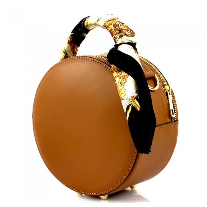 Round Mini Bag with Scarf, Saffiano Leather, Hand Made in Italy