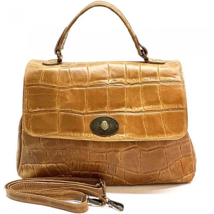 Messenger Bag, Handheld or Crossbody, Stamped Leather, Handmade in Italy, Free Shipping