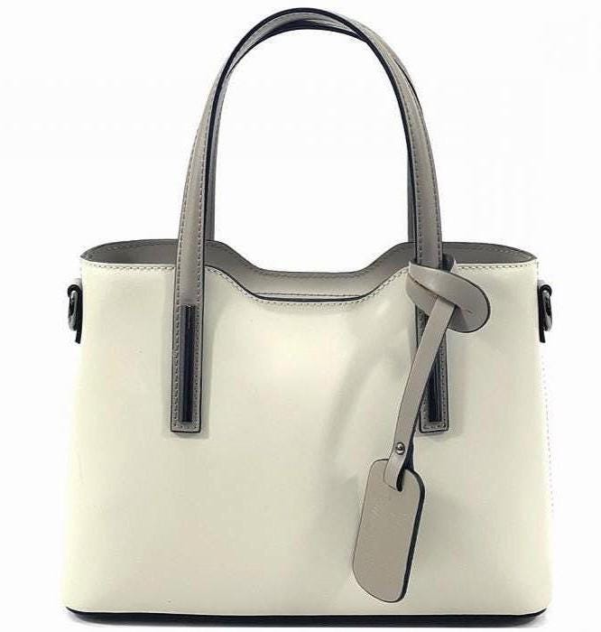 Full-grain, Saffiano Leather Tote with Contrasting Trim. Handmade in Italy, Free Shipping to the USA.