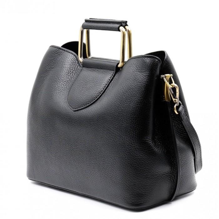Pebbled Leather Tote Bag: Italian Shoulder Bag with Metal Handles