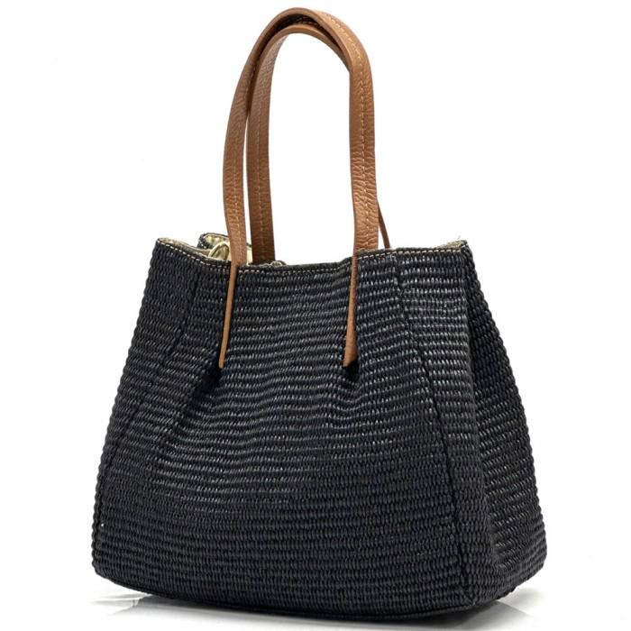 Handmade Raffia & Leather Tote Bag: Italian Design, Convertible Strap