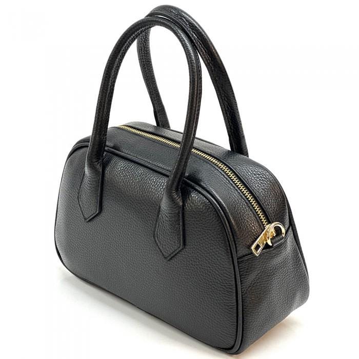 Pebbled Leather Bowler Bag: Handmade Italian Leather, Gold Hardware