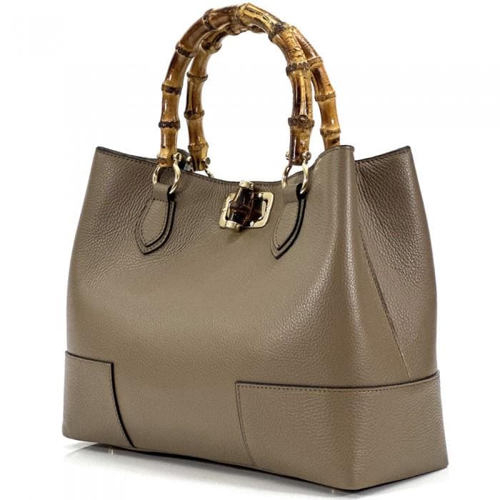 Bamboo Handle, Pebbled Leather Tote Bag (Large)